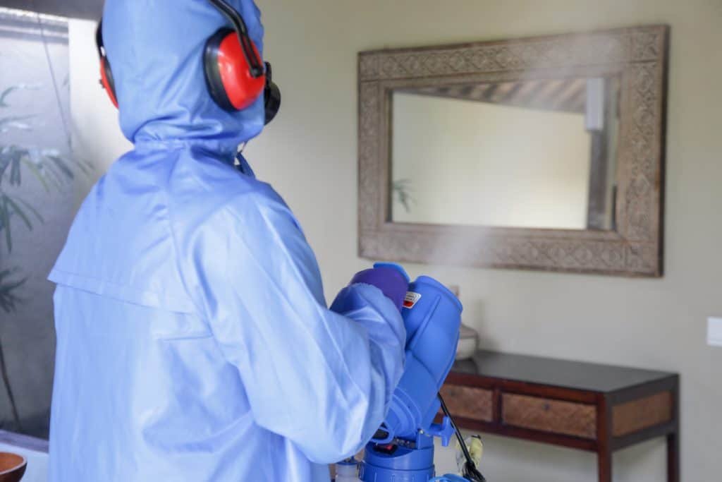 cleaning room with electrostatic sprayer or fogger
