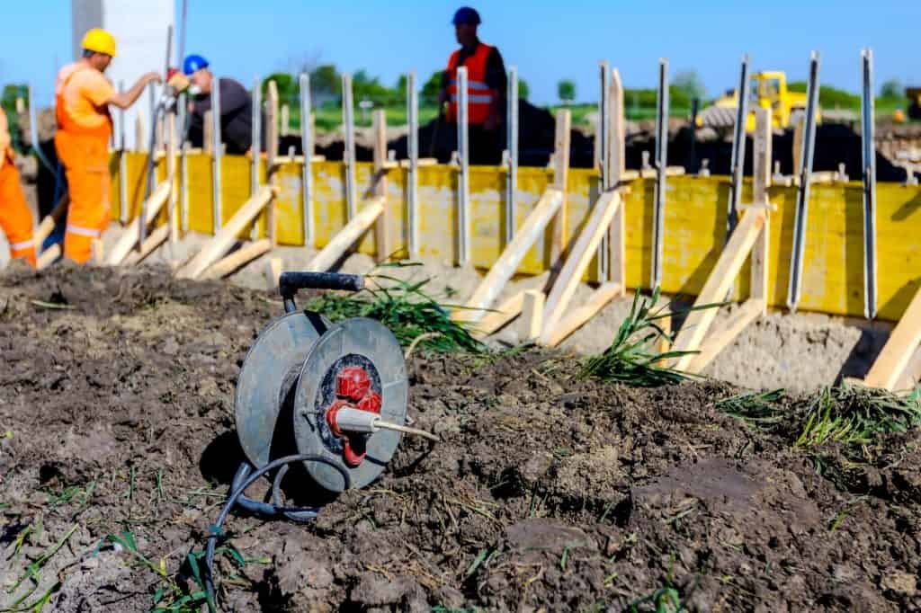 extension cord on construction site powering power tools